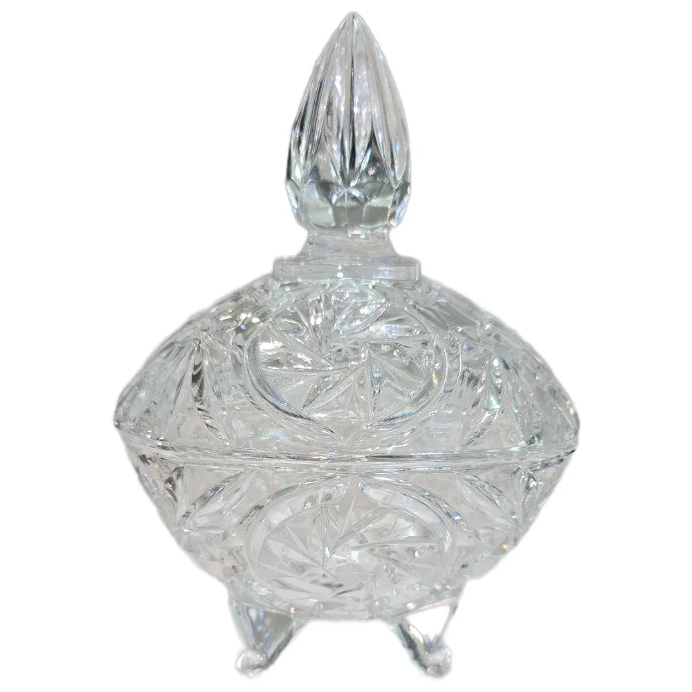 Vintage Lausitzer Glass 24% Lead Crystal Rounded Square Candy Dish w/Lid‎ German
